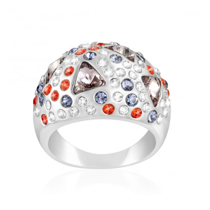 Multicolor Swarovski Crystal Elements Ring and Rhodium Plated - S6