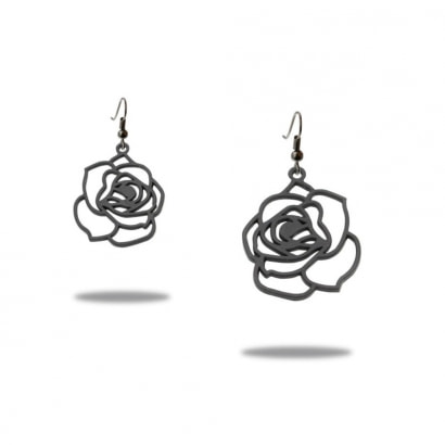 Boucles d'Oreilles Pendantes Rose en Silicone Noir