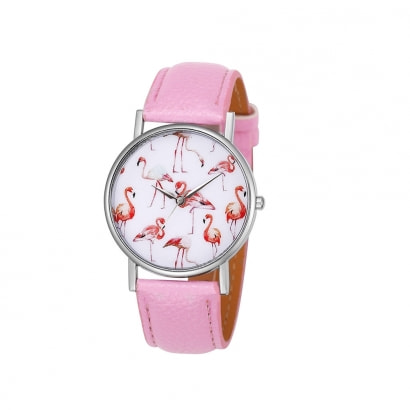 Flamingo Watch and Clear Pink Leather Bracelet