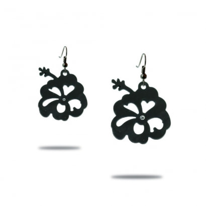 Black Silicone Gum Hibiscus Dangling Earrings