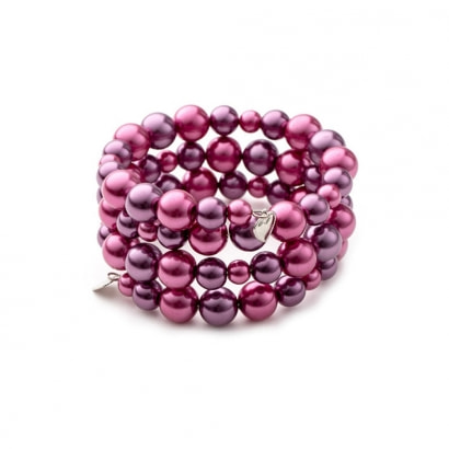 Pink Pearls and Rhodium Plated 3 Rows Bracelet 