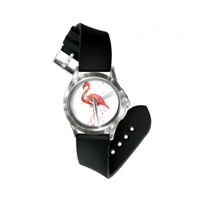 Flamingo Watch and Black silicone Bracelet