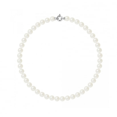 Collier Perles de culture Blanches 10 mm et Fermoir Or blanc 750/1000