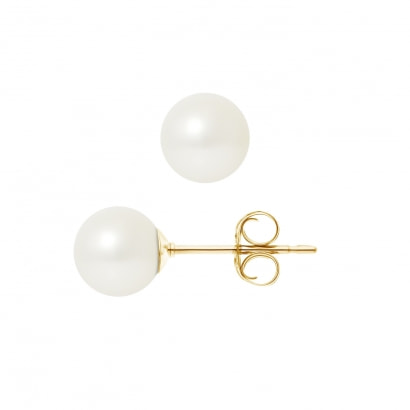 Boucles d'Oreilles Perles de Culture Blanches 7.5 mm et or jaune 750/1000