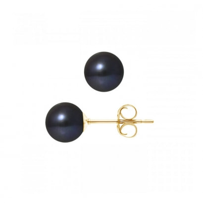 Boucles d'Oreilles Perles de Culture Noires 7.5 mm et or jaune 750/1000