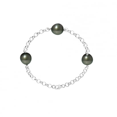 Bracelet 3 Perles de Tahiti de 9 mm en Argent 925/1000