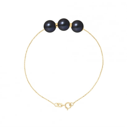 3 Black Freshwater Pearls Bracelet and 750/1000 Yellow Gold
