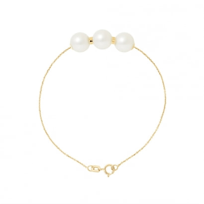 3 White Freshwater Pearls Bracelet and 750/1000 Yellow Gold
