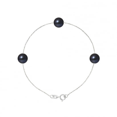3 Black Freshwater Pearls Bracelet and 750/1000 White Gold