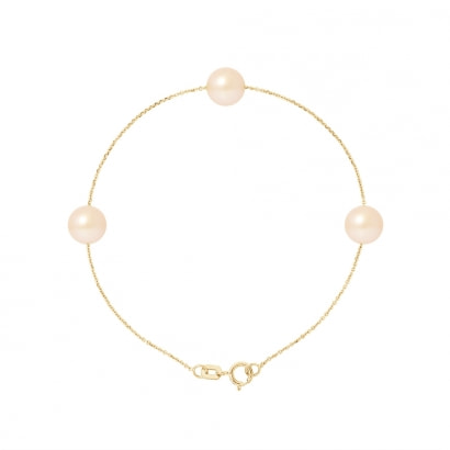 3 Natural Pink Freshwater Pearls Bracelet and 750/1000 Yellow Gold