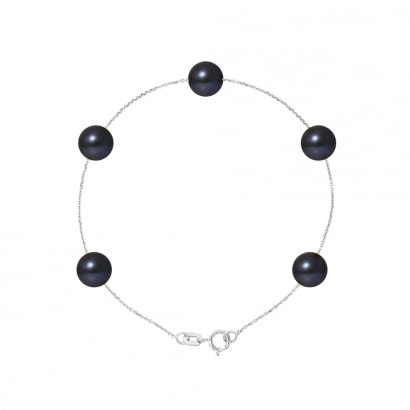Bracelet 5 Perles de culture Noires et Or Blanc 750/1000