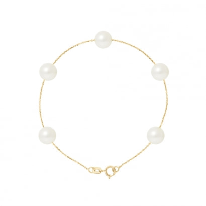Bracelet 5 Perles de culture Blanches  et Or jaune 750/1000