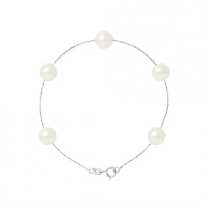 5 White Freshwater Pearls Bracelet and 750/1000 White Gold
