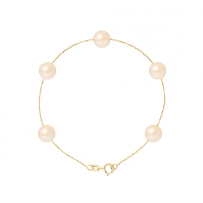 Bracelet 5 Perles de culture Rose Naturel et Or jaune 750/1000