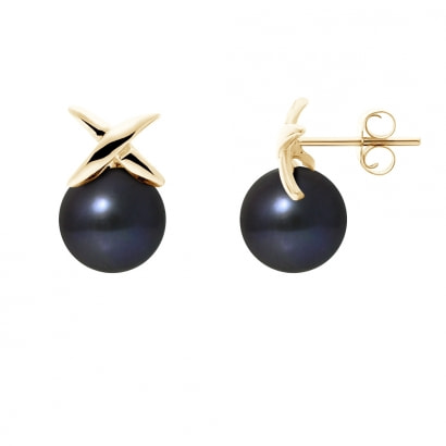 Black Freshwater Pearls Earrings and yellow gold 750/1000
