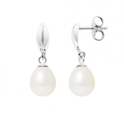 Boucles d'Oreilles Perles de Culture Blanches et or Blanc 375/1000