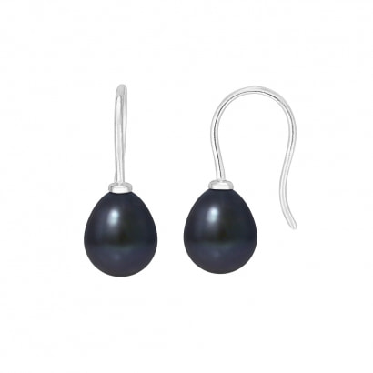 Black Freshwater Pearl Hooks and White gold 375/1000