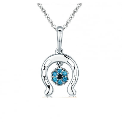 Horseshoe Chance Pendant made with Blue Crystal from Swarovski and 925 Silver