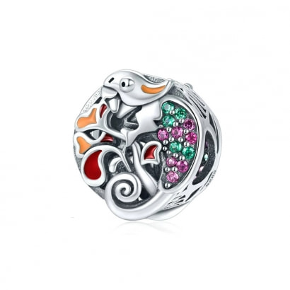 925 Sterling Silver and Enamel Iguana and forest Bead 
