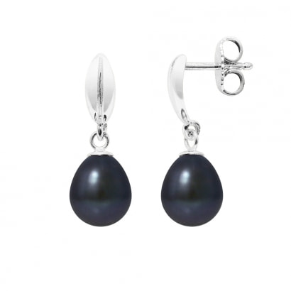 Black Freshwater Pearls Earrings and white gold 375/1000