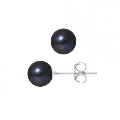 Black Freshwater Cultured Pearl Earrings and White Gold 375/1000