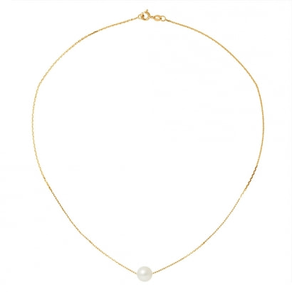 Collar de cadena 750/1000 Oro amarillo y perla de cultura blanca