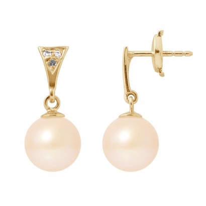 Natural pink Freshwater Pearls, Diamonds Earrings and Yellow gold 750/1000