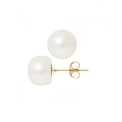 Boucles d'Oreilles Perles de Culture d'eau douce Blanches 10-11 mm et or jaune 750/1000
