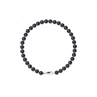 Bracelet Perles de culture Noires 5-6 mm et Fermoir Or Blanc 750/1000