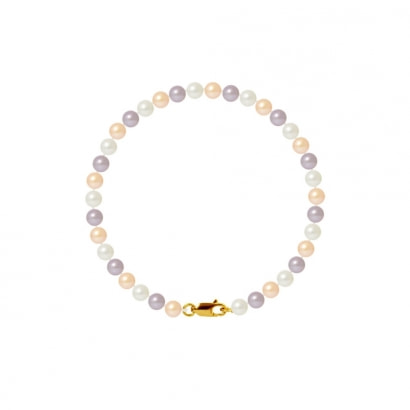 5-6 mm Mehrfarben Perlenarmband mit Weissen Zuchtperlen und 750/1000 Gelbgold-Verschluss