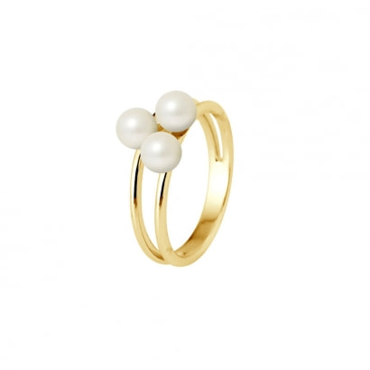 Ring 3 White Freshwater Cultured Pearls and 750/1000 Yellow Gold