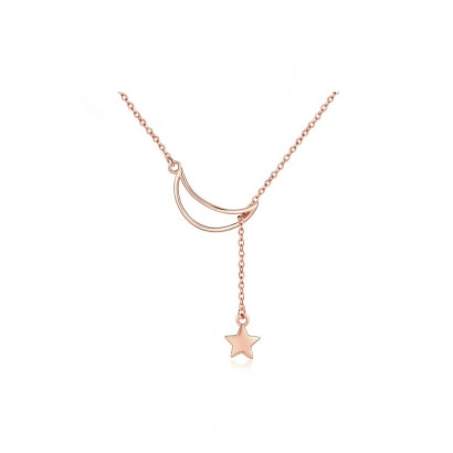 Moon and Star Pendant Necklace in Rose Gold Plated