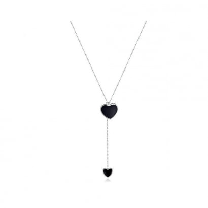 Heart Necklace in Black Enamel and 925 Silver