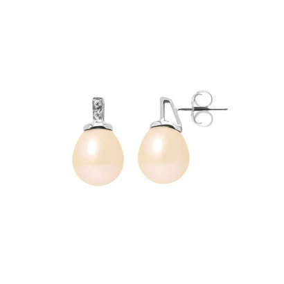 Pink Freshwater Pearls, Diamonds Earrings and White gold 750/1000
