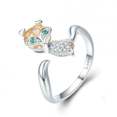 Fox adjustable Ring adorned with Orange Swarovski Crystal and 925 Silver