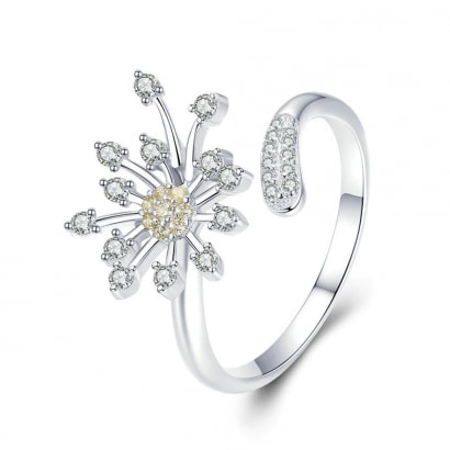 Ring verstellbar Blume verziert mit Orange Swarovski-Kristall und 925er Silber
