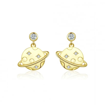 Planet Earrings made with White Crystal from Swarovski and 925 Silver Yellow Gold Plated