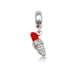 White Crystal and Red Enamel Lipstick Charms Bead and 925 Silver