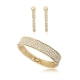 White Swarovski Crystal Elements Bracelet and Hoop Earrings Set and yellow Gold plated