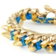Ettika - Geflochtenes, blaues Baumwollbänder-Armband mit Spikes und Gelbgold
