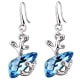 Boucles d'oreilles Cristal de Swarovski Elements Bleu et Plaqué Rhodium