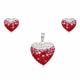 Red and White Hearts Crystal Pendant and Earrings Set and 925 Silver