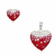 Red and White Hearts Crystal Pendant and Earrings Set and 925 Silver