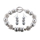 Schmuckset: Halskette und Hänge-Ohrringe mit silbernen Perlen und weißen Kristallen