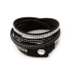 White and Black Swarovski Crystal Elements and Black Leather 3 Rows Bracelet