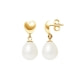 White Freshwater Pearls Hearts Dangling Earrings and yellow gold 375/1000