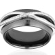 White Cubic Zirconia Crystals Ceramic Black  Ring and Silver Sterling