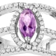 925 Silber-Ring und 85 weissen und violetten Kristall Swarovski Zirkonia