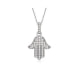 White Cubic Zirconia Crystal Fatma's Hand Pendant and Rhodium Plated