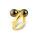 Black Tahitian Double Pearls Ring and Yellow Gold 375/1000